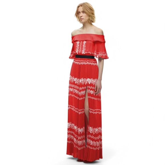 strapless open back dress Pleated Crochet Floral Maxi Dress – self-portrait-EU